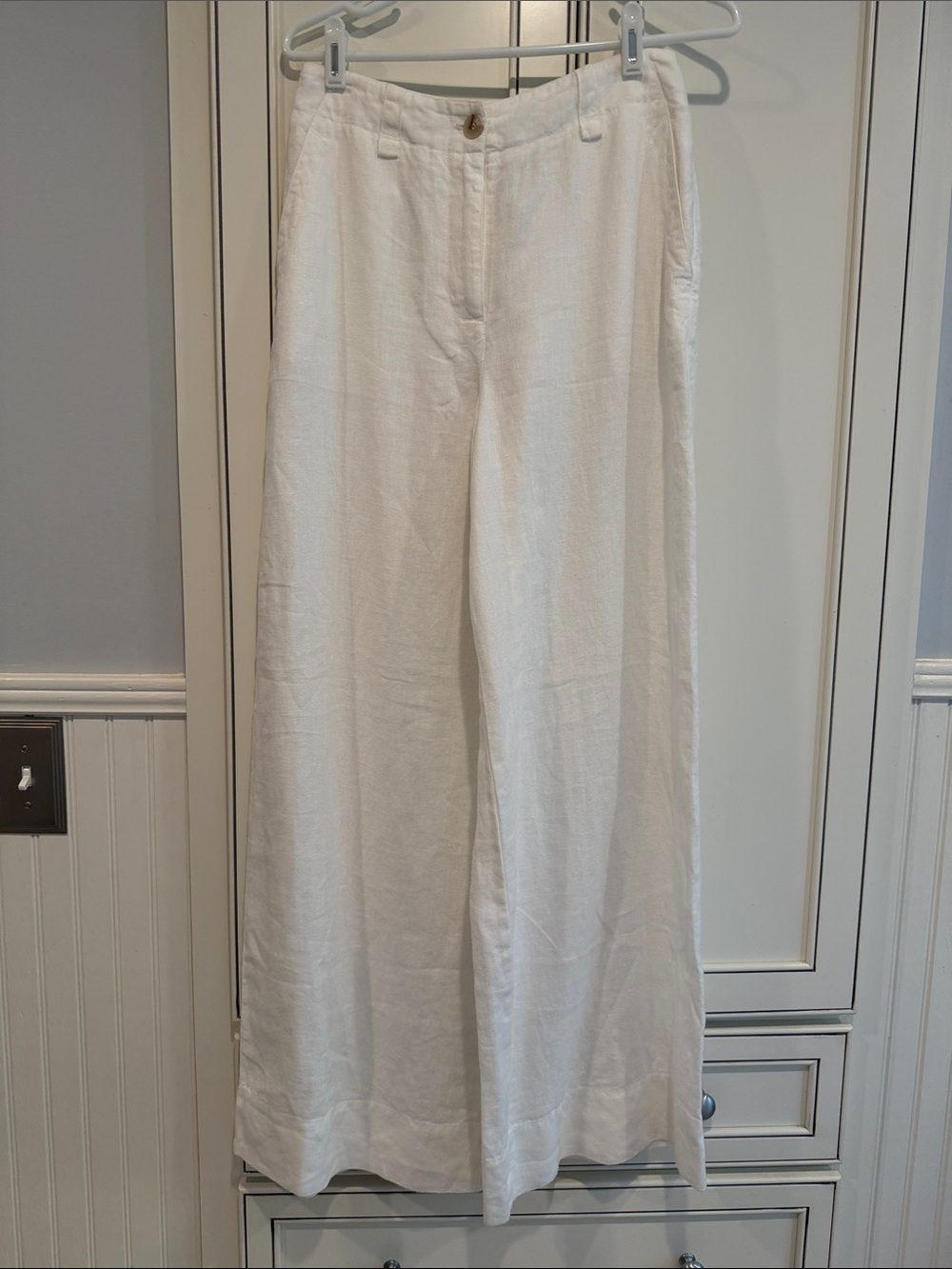 Reiss White Wide-Leg Linen Chinos for Men